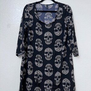Emery Rose Midi Dress Small Black‎ Leopard Skull Print Gothic Boho Flared Sleeve